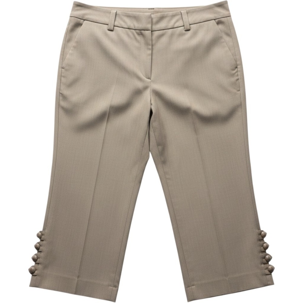 Zac & Rachel Capri Pants Womens 14P Beige Twill Button Hem Stretch Pockets